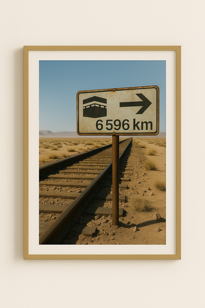 Affiche artistique voie ferrée Transmongol - Désert de Mongolie