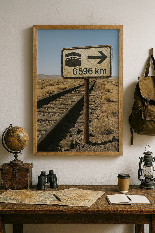 Affiche artistique voie ferrée Transmongol - Désert de Mongolie