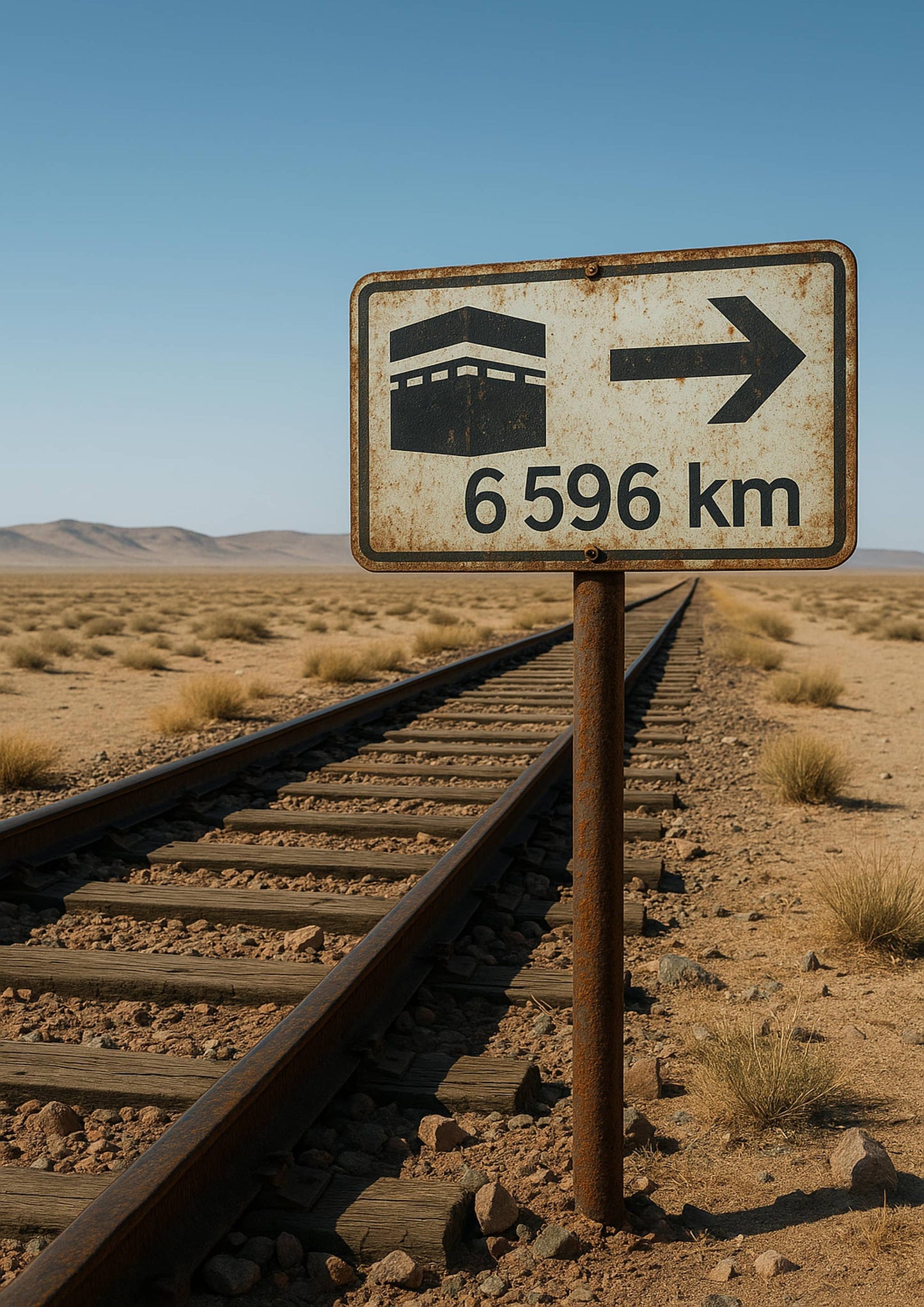 Affiche artistique voie ferrée Transmongol - Désert de Mongolie